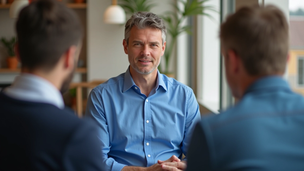 Duas pessoas numa conversa de frente uma para a outra, linguagem corporal aberta e atenta